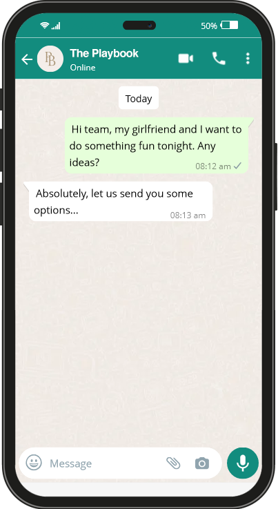 WhatsApp conversation with The Playbook concierge team